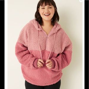 Pink Victoria’s Secret Varsity Sherpa Half Zip Pullover NWT
